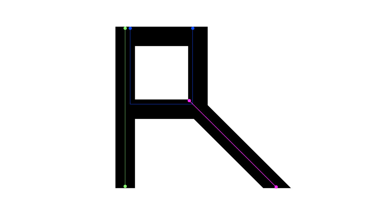 A letra R, por onde se começou a desenhar o logótipo